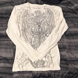 Ring of Fire Cream Long Sleeve Shirt with Eagle Graphic